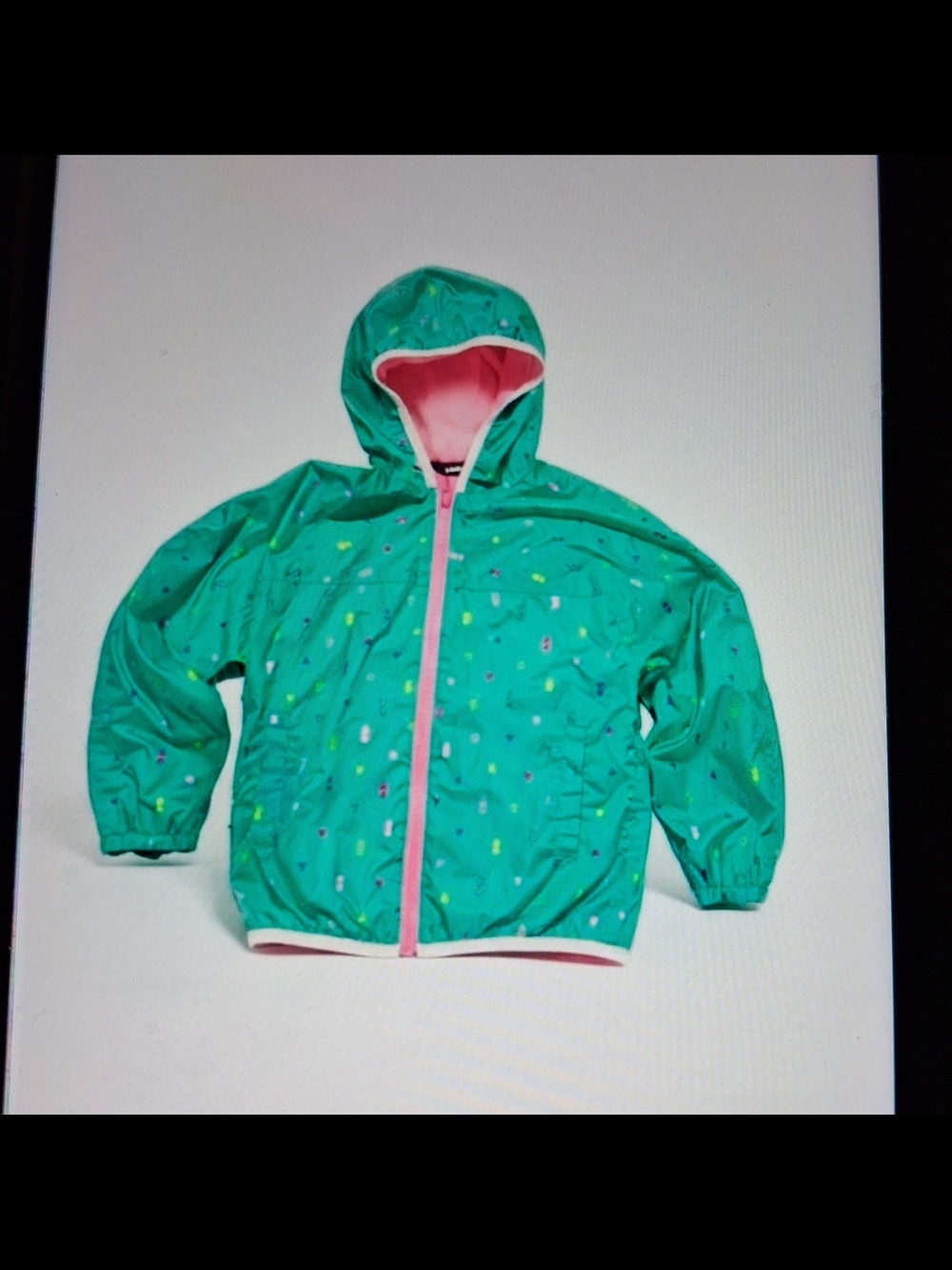Lands' End Teal Hooded Windbreaker with Pink Trim